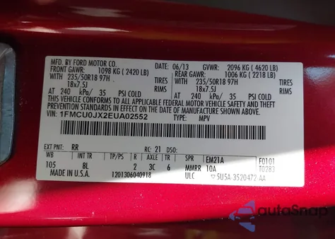 2014 Ford Escape Titanium from USA, damaged, VIN 1FMCU0JX2EUA02552